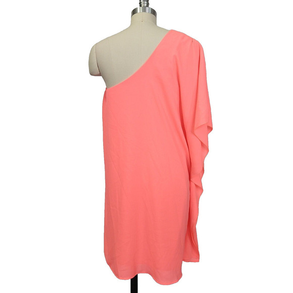 Show Me Your Mumu One Shoulder Trish Mini Dress Size S Neon Pink Chiffon Grecian - Picture 5 of 7